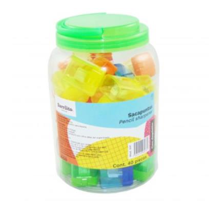 [X41] Sacapuntas Barrilito X41 Plástico con Depósito Bote C/40 Pzas