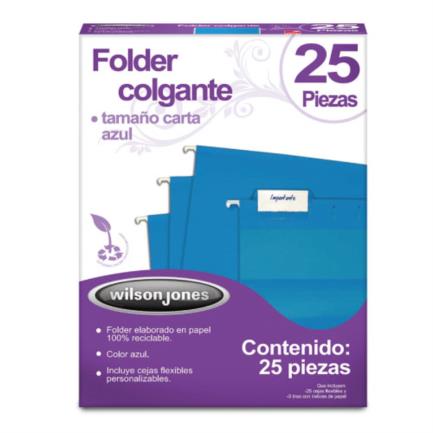 [P3638] Folder Acco Colgante Carta Color Azul c/25 Piezas