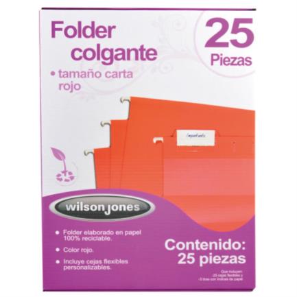 [P3639] Folder Acco Colgante Carta Color Rojo c/25 Piezas