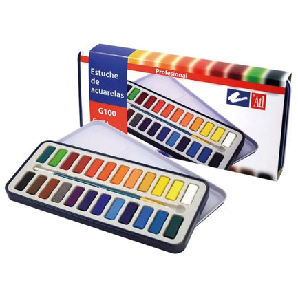 [20074] Estuche Metálico de Acuarela ATL c/24 Pastillas Pincel