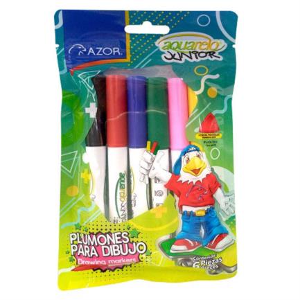 [2926] Marcador Aquarelo Junior Punta Fina Colores Surtidos C/6 Pzas