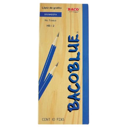 [LP020] Lápiz Baco Bacoblue Hexagonal Gráfito HB-2 Color Azul C/10 Pzas