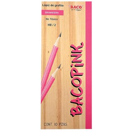 [LP012] Lápiz Baco Bacopink Hexagonal Gráfito HB-2 Color Rosa C/10 Pzas