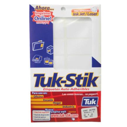 [563036] Etiquetas Adhesivas Tuk A-20 Auto-Adheribles Color Blanco c/20 Hojas