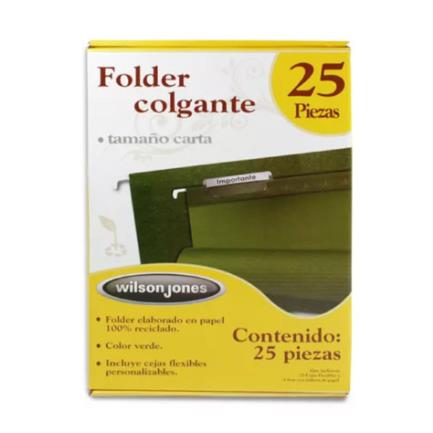 [P3636] Folder Colgante Acco Wilson Jones Carta Color Verde Tradicional Caja C/25 Pzas