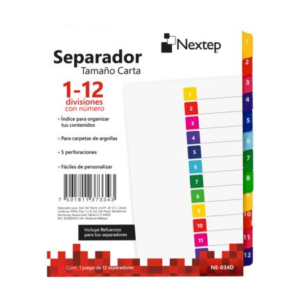 [NE-034D] Separador Nextep Economico 12 Divisiones con Numero