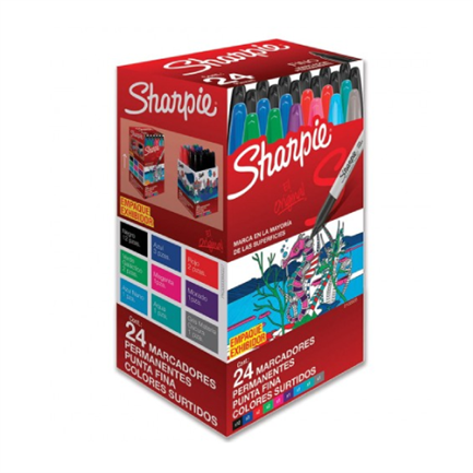 [2102505] Marcador Sharpie Exhibidor Punta Fina Colores Surtidos C/24 Pzas
