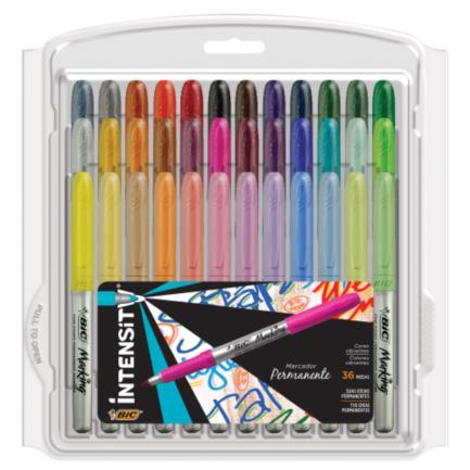 [964986] Marcador Permanente BIC Intensity Punta Fina Colores Surtidos C/36 Pzas
