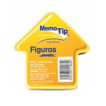 [6600303FLECHA] NOTAS ADHESIVAS JANEL MEMO TIP FLECHA 3X3 C/250