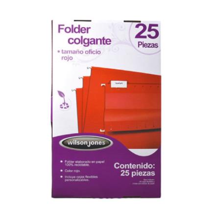 [P3633] Folder Acco Colgante Oficio Color Rojo c/25 Piezas