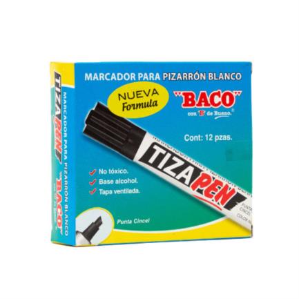 [MR020] Marcador Baco Tizapen Barril Metálico Color Negro C/12 Pzas