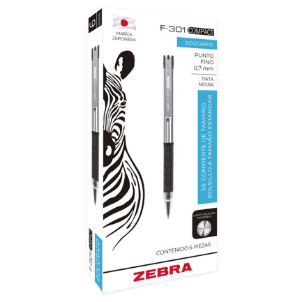 [705GRSFNC006] Boligrafo F-301 compac grip gris punto fino tinta negra cuerpo de Acero inoxidable caja c/6