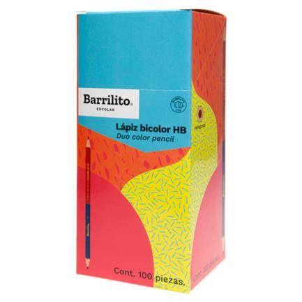 [7564] Lápiz Bicolor Barrilito HB Hexagonal Caja C/100 Pzas