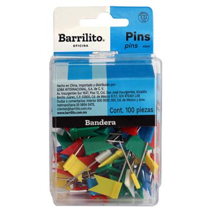 [PIN11] Pines Banderas Barrilito Caja C/100 Pzas