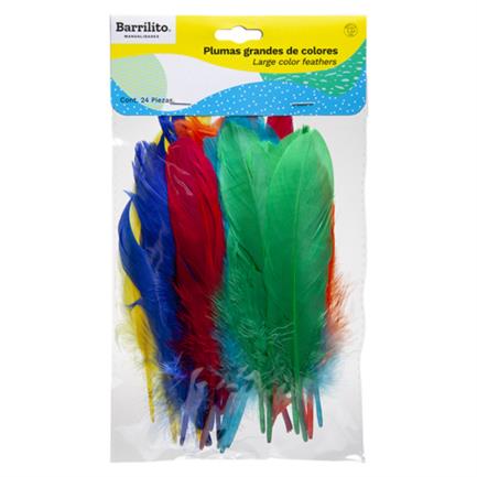 [F024] Plumas Barrilito Grandes Colores Surtidos Bolsa C/24 Pzas
