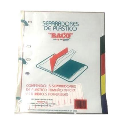 [CV092] Separador Baco Plástico 5 Divisiones Oficio Colores