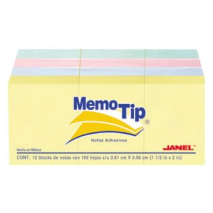 [6560102296] Notas Adhesivas Janel Memo Tip Pastel 1.5"x2" 4 Colores Paquete C/12
