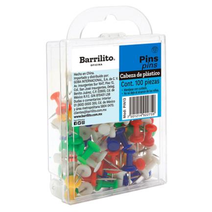 [PIN13] Pines Barrilito Plástico Colores Surtidos Caja C/100 Pzas