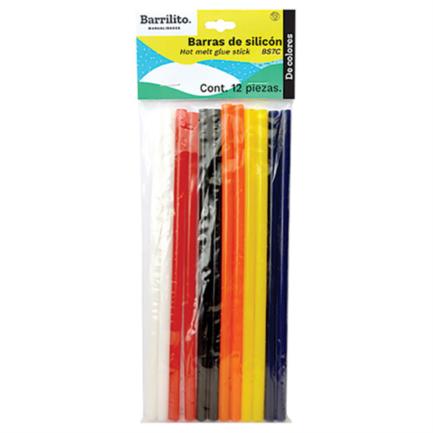 [BS7C] Barras de Silicón Barrilito 7mm Colores Surtidos Bolsa C/12 Pzas