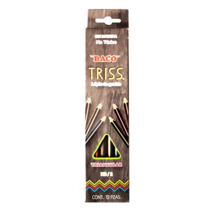 [LP079] Lápiz Baco Bacotriss Triangular Gráfito HB-2 Color Negro C/12 Pzas