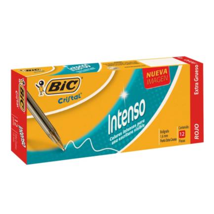 [924470] Bolígrafo BIC Cristal Intenso Punto Extra Grueso 1.6mm Color Rojo C/12 Pzas