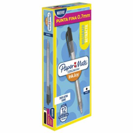 [2166737] Bolígrafo Papermate Kilométrico Retráctil Punto Fino 0.7mm Color Negro Caja C/12 Pzas