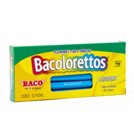 [MR122] Marcador Baco Plumín Bacoloretto Color Azul Claro C/12 Pzas