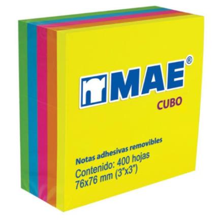 [21012] Notas Adhesivas Mae Cubo Neón 3x3" 5 Colores C/400 Hojas