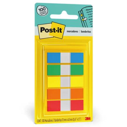 [683-5CF] Banderitas 3M Post-it 683-5CF Colores Primarios 12mmx43mm 5 Blocks C/20 Banderitas