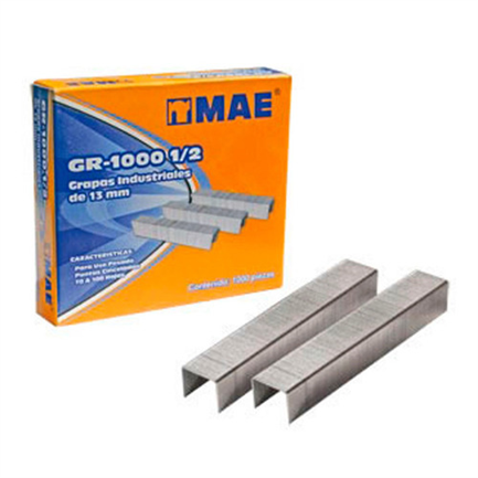 [GR-1000 #1/2] Grapa de Uso Pesado Mae 1/2 70 a 100 Hojas Caja C/1000 Pzas