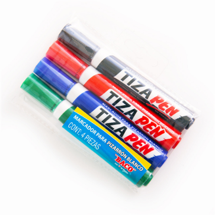 [MR037] MARCADOR BACO PLASTICO P/PIZARRON ESTUCHE C/4