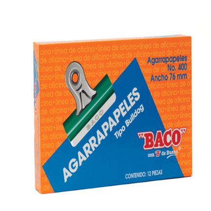 [BR004] Agarrapapel Baco Bull-Dog No.400 Verde 76MM C/12