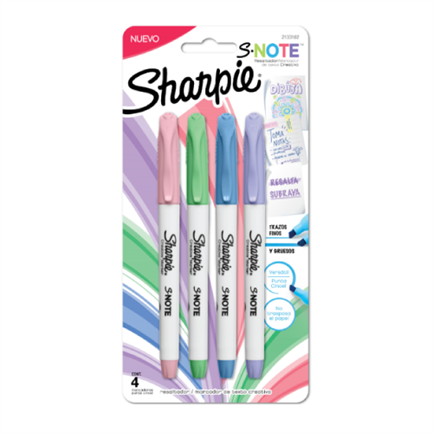 [2133102] Marcador Sharpie SNote Resaltador Blister Colores Pastel Surtidos C/4 Pzas