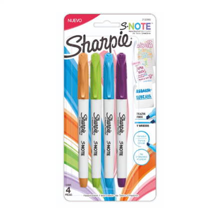 [2132980] Marcador Sharpie SNote Resaltador Blister Colores Surtidos C/4 Pzas