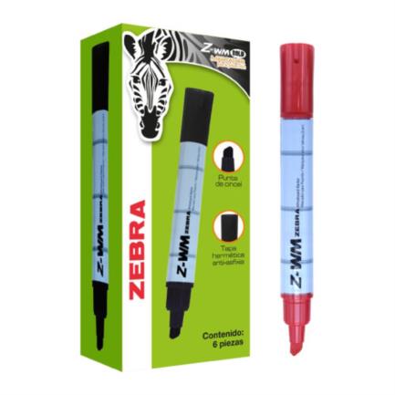 [4009-02 (6PZ)] Marcador Zebra Z-WM Bold Pizarrón Blanco Color Rojo C/6 PZAS