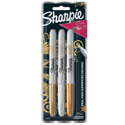 [1858004] Marcador Permanente Sharpie Metálico Blister /3 PZAS Oro Bronce y Plata
