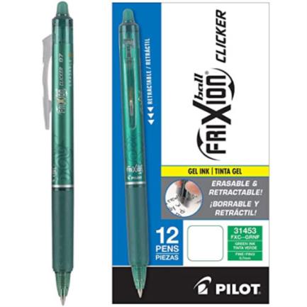 [31453] Bolígrafo Pilot Frixion Clicker Borrable Retráctil Color Verde Caja C/12 Pzas