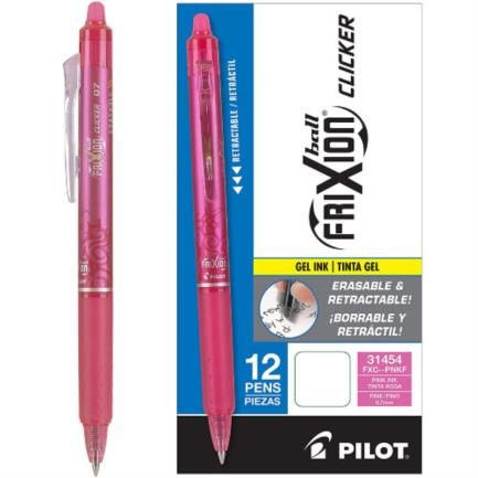 [31454] Bolígrafo Pilot Frixion Clicker Borrable Retráctil Color Rosa Caja C/12 Pzas