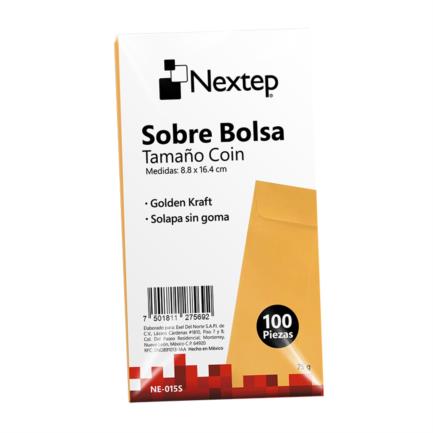 [NE-015S] Sobre Bolsa Nextep Economico Tamaño Coin 5 Solapa Sin Goma Paquete c/100