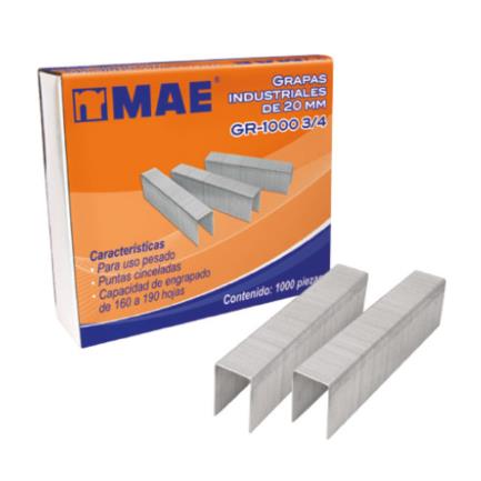 [GR-1000 # 3/4] Grapas Mae Industriales Uso Pesado No. 3/4 Engrapa 160 a 190 Hojas Caja C/1000
