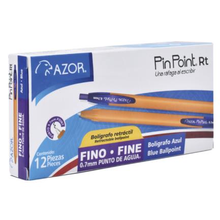 [6120AZ] Boligrafo Azor Pin Point RT Retractil Punto Fino 0.7mm Tinta Azul Caja C/12