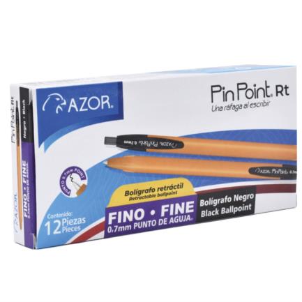 [6120NE] Boligrafo Azor Pin Point RT Retractil Punto fino 0.7mm Tinta Negra Caja C/12