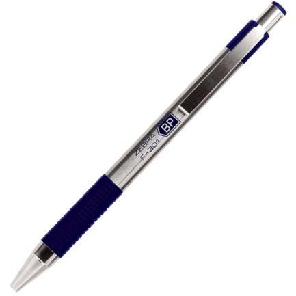 [7001-01] Bolígrafo Zebra F-301 Retráctil Metálico Punto Fino 0.7mm Color Azul C/12 Pzas