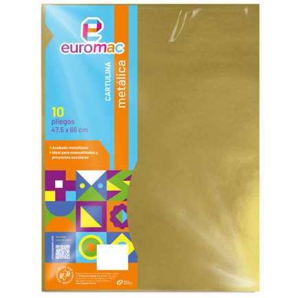 [MT0004] Cartulina Metalica Euromac Oro 47.5 X 66 cms Bolsa c/10 hojas