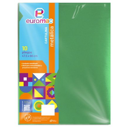 [MT0007] Cartulina Metalica Euromac Verde 47.5 X 66 cms Bolsa c/10 hojas