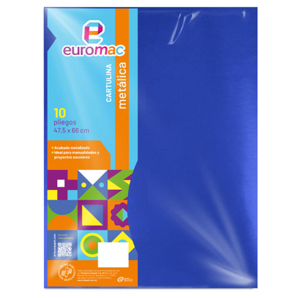 [MT0001] Cartulina Metalica Euromac Azul Rey 47.5 X 66 cms Bolsa c/10 hojas
