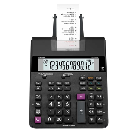 [HR-200RC-WA-IC] Calculadora Casio con impresora tipo Sumadora HR-200RC negro pantalla LCD  Costo Venta y Margen 150 pasos