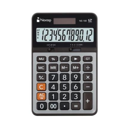 [NE-188X] Calculadora Nextep 12 Dígitos Cubierta Metálica Semi Escritorio Solar/Bateria