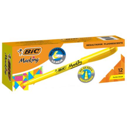 Marcador Resaltador Bic Making Punta Cincel Color Amarillo Fluorescente C/12 PZAS