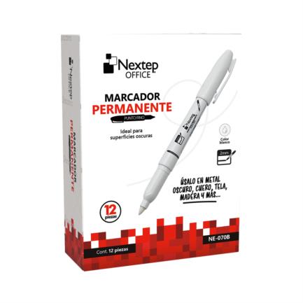 [NE-070B] Marcador Nextep Permanente Punta Fina 2mm Blanco C/12